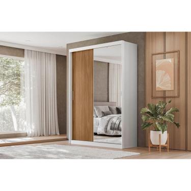 Imagem de Guarda-Roupa Casal Riva Branco/Amêndola 2 Portas Deslizantes 4 Gavetas com Espelho | Liberty Móveis