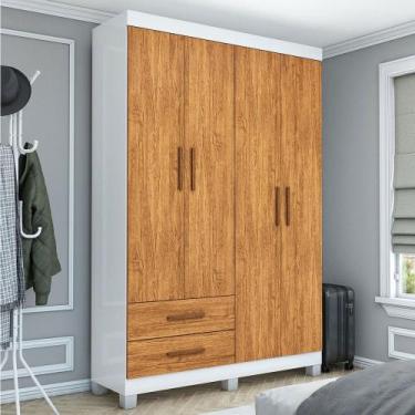 Imagem de Guarda-Roupa Solteiro Solo 4 Portas 2 Gavetas com Pés Branco/Cinamomo 