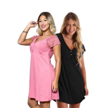 Imagem de Kit com 2 Camisolas Confortáveis em Viscose com Detalhes em Renda Esti