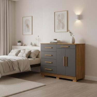 Imagem de Cômoda 5 Gavetas Com Sapateira 2 Portas Nature Alasca