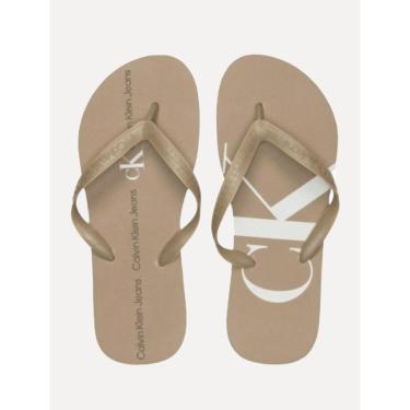 Imagem de Chinelo Calvin Klein Jeans Logo Flow White Cáqui Médio-Masculino