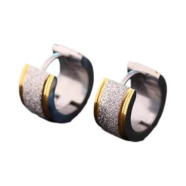 Imagem de Brincos De Argola Foscos Com Textura Ranhurada, 2 Peças, Aço Inoxidáve