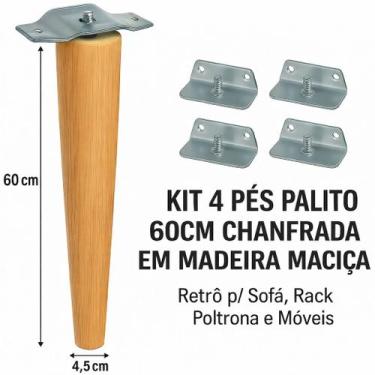 Imagem de Kit Completo 4 Pés Palito 60 cm em Madeira Maciça Chapinhas Metálicas 