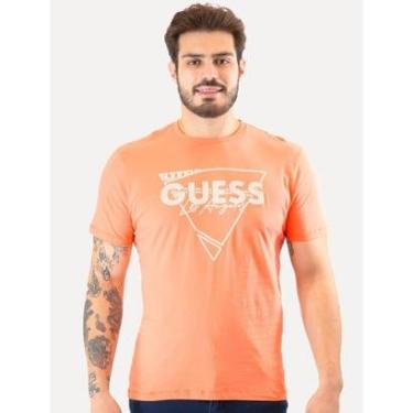Imagem de Camiseta Guess Masculina Triângulo Los Angeles Relevo Peito Laranja-Masculino