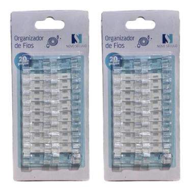 Imagem de Kit 2 Passa Fio Organizador Cabos Adesivo 20 Peças Fixação - Utimix