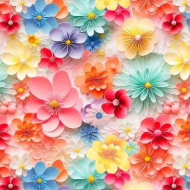 Imagem de Tecido Tricoline Digital Floral 1mt x 1,50 mt 100% Algodão Artesanato,