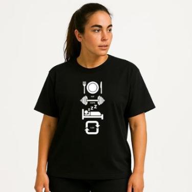 Imagem de Camiseta Feminina Algodão Comer Treinar e Dormir Dia a Dia Caminhada Exercicios Academia-Feminino