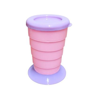 Imagem de Copo Infantil Portátil de Bolsa Rosa p/ Crianças e Bebês - Plasútil