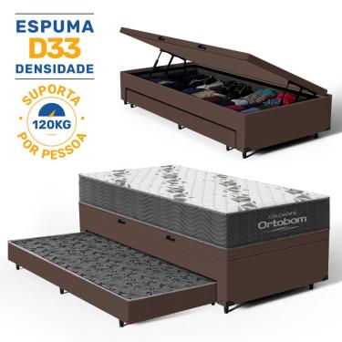 Imagem de Cama Box Baú com Colchão de Espuma D33 Ortopédico Ortobom Airtech 100 + Auxiliar Unique Solteiro 88cm