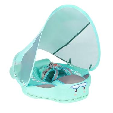 Imagem de Mambobaby Non-Inflatable Baby Pool Float with Tail and Canopy UPF 50+ Sun Protection No Flip Over Infant Swim Float Skin-Friendly Mambo Float Swim Trainer Solid Baby Swimming Ring Aged 3-24 Months