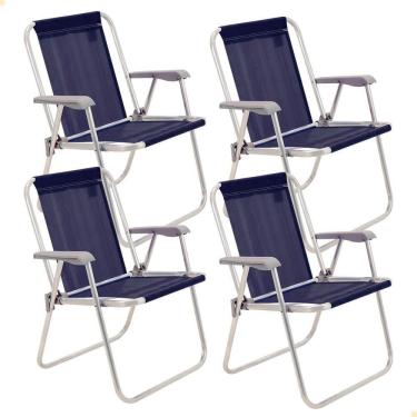 Imagem de Kit 4 Cadeiras De Praia Tramontina Samoa Alta Em Alumínio Azul 92900/006