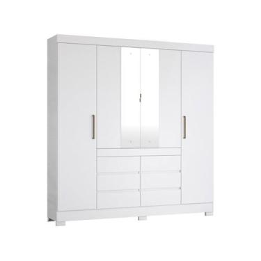 Imagem de Guarda-Roupa Casal com Espelho Trevi 4 Portas 6 Gavetas Branco - Moder