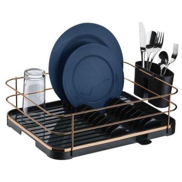 Imagem de Escorredor Prato Louça Talher Bandeja Coletora Preto Cobre - Future, E