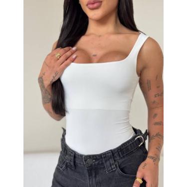 Imagem de Regata Feminina Decote Quadrado Suplex Premium Modelador Cor:BrancoTam