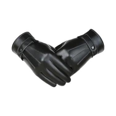 Imagem de Luvas Térmicas De Couro Pretas Para Homens, Quentes Para O Inverno, À 