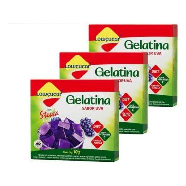 Imagem de Kit 3 Gelatina Pó Diet Com Stevia Plus Uva Lowçucar 10gr
