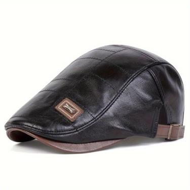 Imagem de Boné Masculino em Couro PU, Boina da Moda, Chapéu Casual Ajustável - -