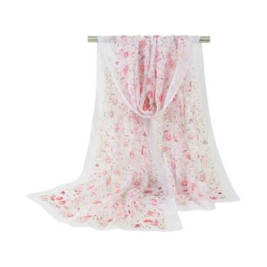 Imagem de Lenço De Seda Estampado Floral Para O Verão, Xale Leve De Chiffon, Toa