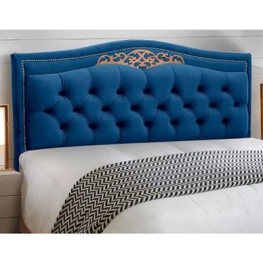 Imagem de Cabeceira Estofada Cama Box Casal Queen Size Belize 160cm Luxor Azul M