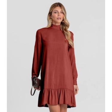 Imagem de Vestido Curto Feminino Gola Dupla Dianna Laranja, G, Laranja