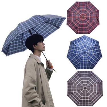 Imagem de Guarda Chuva Xadrez Reforçado Estampas Coloridas Cabo Reto Dobrável Po
