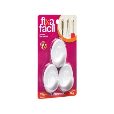 Imagem de Gancho plastico branco com adesivo 3 peças - 2503 primafer decoração o