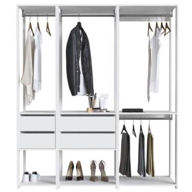 Imagem de Guarda Roupa Closet 3 peças com Cabideiros e Gavetas Branco com Nichos