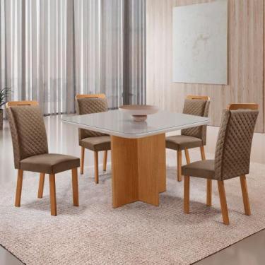 Imagem de Mesa de Jantar Olimpia 90cm Tampo MDF Vidro Canto Copo com 4 Cadeiras 