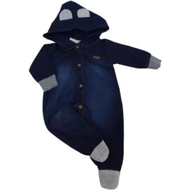 Imagem de Macacão Longo Luxo Bebe Menino Jeans Capuz Katita Kids 2597, Jeans, RN