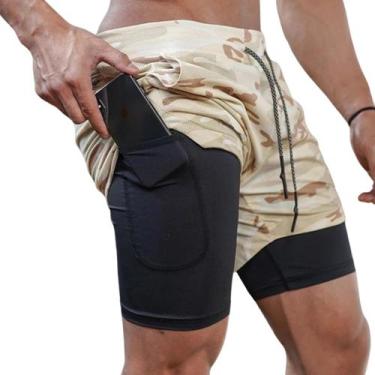 Imagem de Short Dupla Camada Fitness Dry Fit Térmico Com Bolsos Musculação exerc