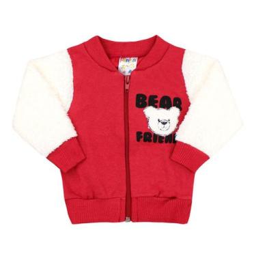 Imagem de Jaqueta Infantil Menino Peluciada Urso Inverno Fleece Bomber, Creme, P