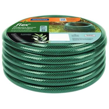 Imagem de Mangueira de Jardim Flex Tramontina Verde 50m PVC Resistente 3 Camadas Limpeza lrrigação