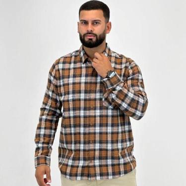 Imagem de Camisa Malwee Flanela Xadrez Masculina, G, Caramelo