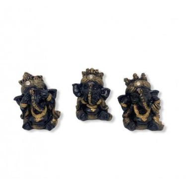 Imagem de Imagem  Ganesh Preto Dourado  Escultura Resina 08 cm - Filho da Lua