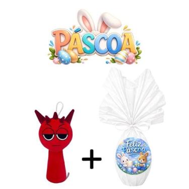 Imagem de Kit Páscoa Pelúcia Sprunki 20cm + Ovo de Chocolate 250g Personagens Or