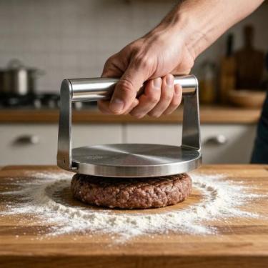 Imagem de Prensa para Smash Burger Aço Inox 16cm Antiaderente Cozinha - GP Inox