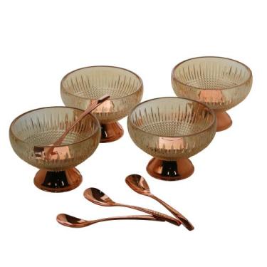 Imagem de Conjunto 4 Bowls Vidro Ambar Com 4 Colheres - Wolff