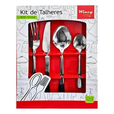 Imagem de Conjunto De Talheres Inox 24 Peças Colher Garfo Faca Jogo Mesa Cozinha