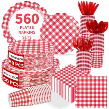 Imagem de Conjunto de festa xadrez vermelho e branco Greencian com 560 peças