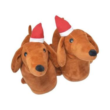 Imagem de Pantufas De Pelúcia Dachshund Antiderrapantes, Sapatos De Casa Fofos D