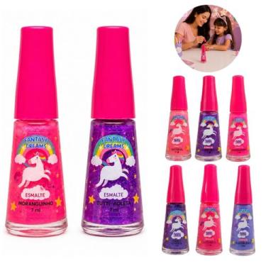 Imagem de Kit 2 Esmaltes Unicórnio Infantil Safira Cores Coloridos Criança Unhas