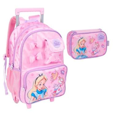 Imagem de Kit Mochila Rodinhas e Estojo Infantil Alice - Clio, Rosa