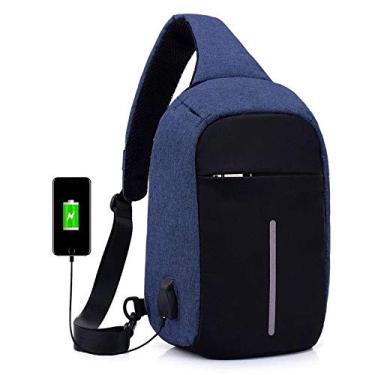 Imagem de MINI MOCHILA ANTI FURTO BOLSA MALA TRANSVERSAL CROSS BODY USB TABLET ALÇA ÚNICA AZUL