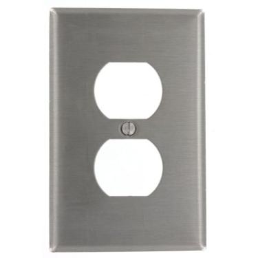 Imagem de Leviton SSJ8-40 Receptáculo duplex 1-Gang, placa de parede, tamanho intermediário, aço inoxidável
