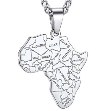 Imagem de GOLDCHIC JEWELRY Colar masculino com mapa da África, aço inoxidável, olho de Hórus, tribal africano, olho egípcio de Hórus/I LOVE AFRICA/elefante africano, mapa hiphop, unissex, com corrente ajustável