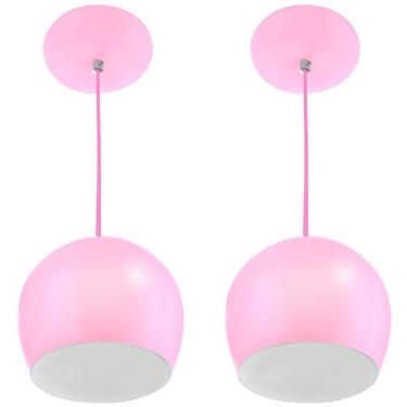 Imagem de Kit 2 Pendentes Bola Pequena Alumínio 15cm Rosa Bebê