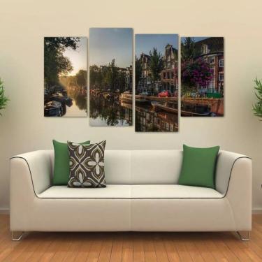 Imagem de Quadro Decorativo Paisagem Amsterdã Lago Em Tecido 4 Peças 1