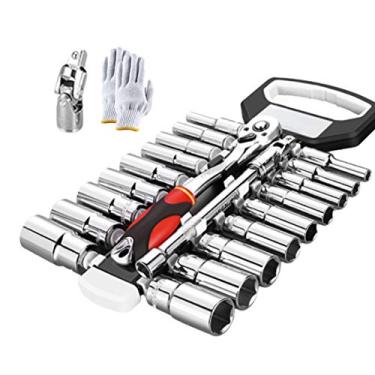 Imagem de HIOD Conjunto de soquete longo de chave catraca 1/4 e 3/8 polegadas Drive Metric Reversible Spanner, 3/8 polegadas - Drive-20 peças