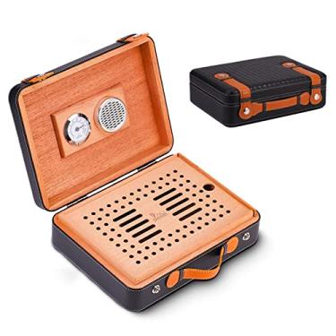 Imagem de Estojo de caixa de umidor de charuto para viagem com acessórios de charuto, cedro, umidificador e suporte de charuto para 25 figuras, estojo para charuto impermeável, à prova de esmagamento, vedação hermética portátil, preto