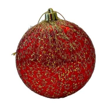 Imagem de Bola Natal Decorada Redonda Achatada Vermelha/Dourado 8cm Ref:2023R Un